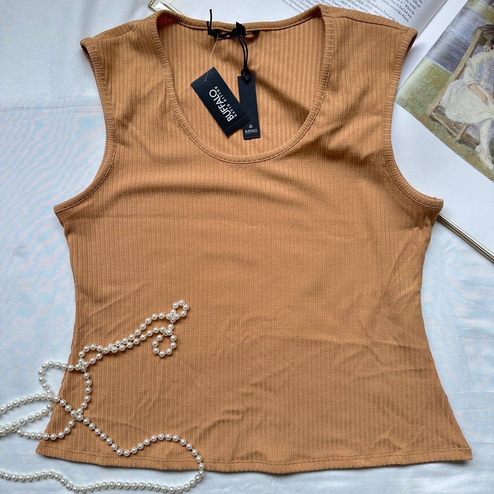 Buffalo David Bitton Camel Ribbed Tank Top